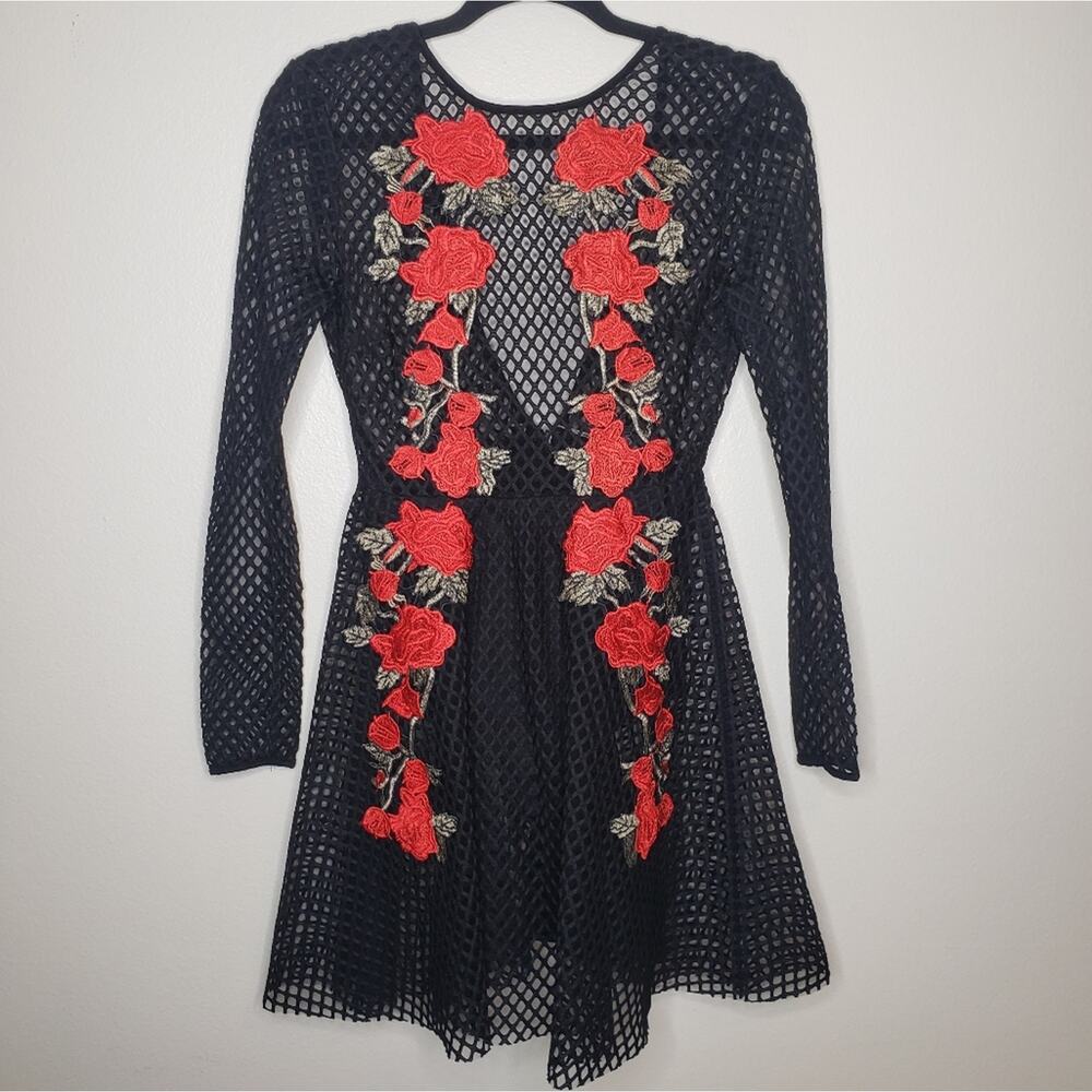 Latiste |Embroidered Meshed Blk Dress